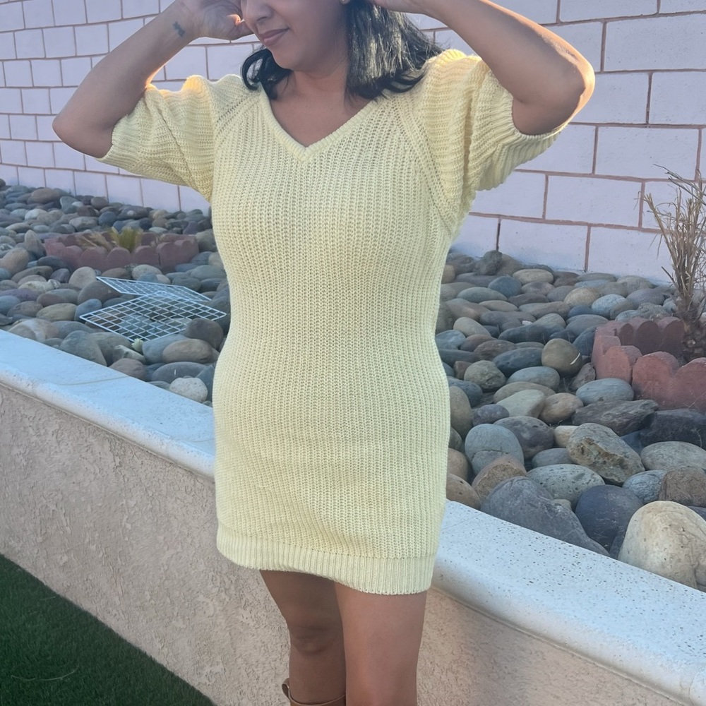 80’s Vintage yellow knotted cotton sweater dress